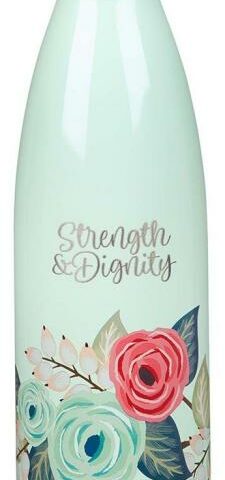 1220000135871 Strength And Dignity Mint Floral Stainless Steel Water Bottle Proverbs 31:2