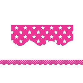 0088231950912 Pink With White Stars Scalloped Border Trim