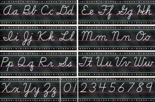 0088231958581 Chalkboard Brights Cursive Writing Bulletin Board Set