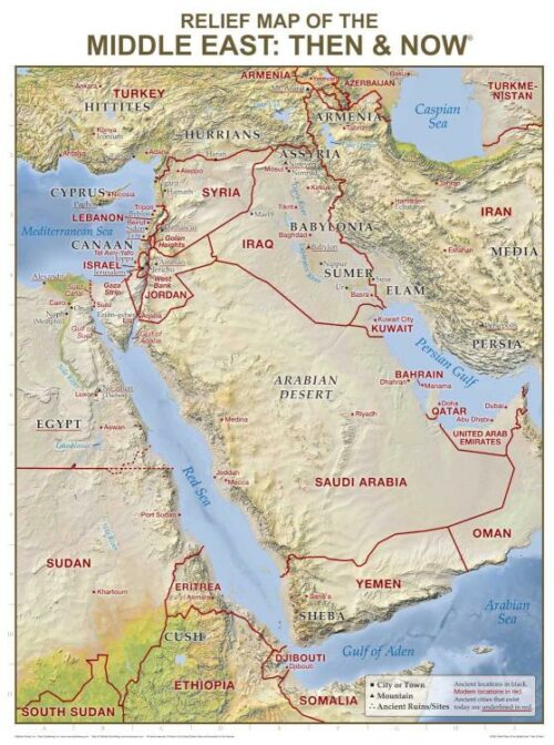 9781628621600 Middle East Relief Map Then And Now Wall Chart Laminated