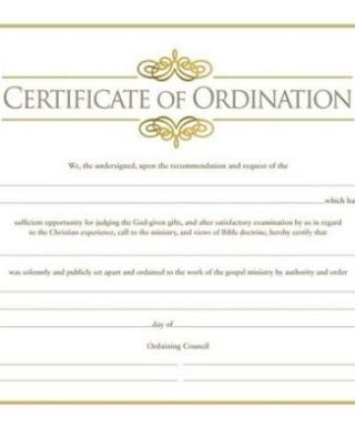 081407008851 Certificate Of Ordination Minister