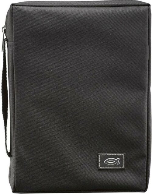 6006937108509 Black Canvas Bible Cover for Men and Women with Jesus Fish Symbol Applique