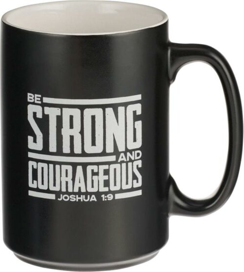 1220000323995 Large Ceramic Inspirational Scripture Coffee & Tea Mug for Men: Strong & Courage