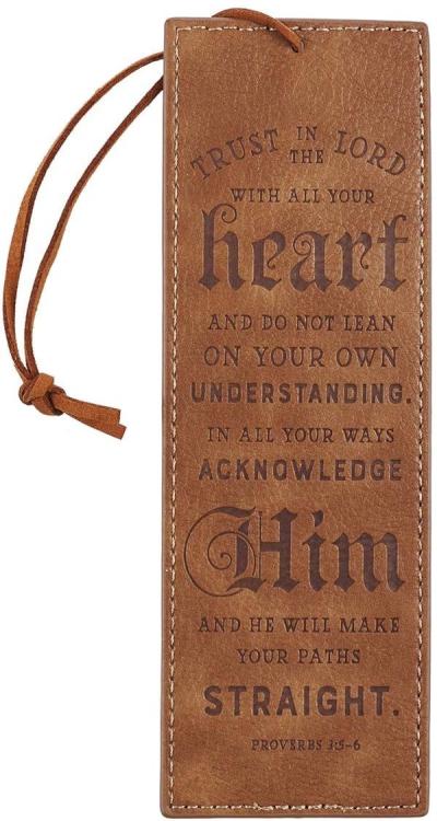 1220000134324 Brown Faux Leather Bookmark Trust in The Lord - Proverbs 3:5 Bible Verse Inspir