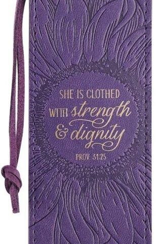 1220000136816 Faux Leather Bookmark She is Clothed Strength Dignity Proverbs 31:25 Bible Verse