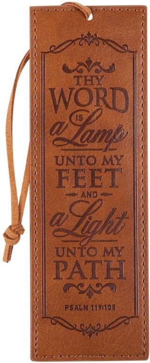 1220000138667 Toffee Brown Faux Leather Bookmark: Thy Word is a Lamp Unto My Feet - Psalm 119: