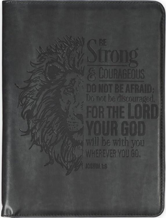 1220000325906 Be Strong And Courageous Gray Faux Leather Executive Padfolio Joshua 1:9