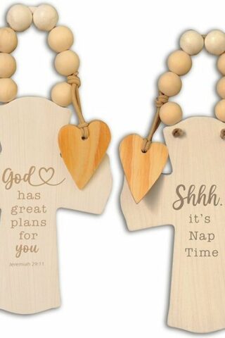 785525320559 God Has Great Plans Cross Door Hanger With Beads And Heart