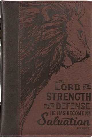 1220000136540 Lord is My Strength w/Lion Exodus 15:2 Faux Leather Classic Bible Cover Case