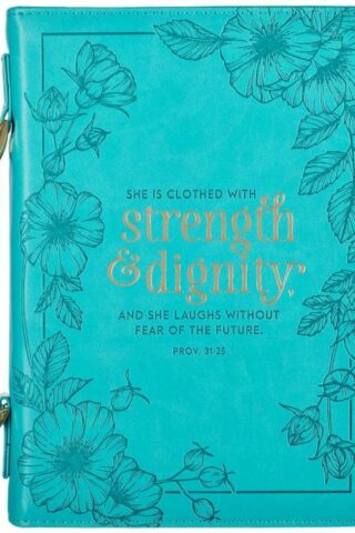 1220000137257 Teal Floral Fashion Bible Cover for Women She is Clothed Strength Dignity Prover