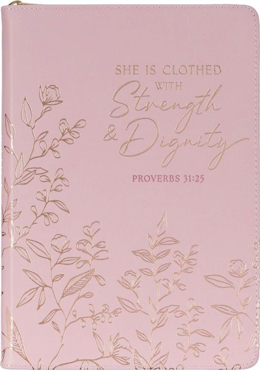 9781639526901 Strength And Dignity Pink Journal With Zippered Closure Proverbs 31:25