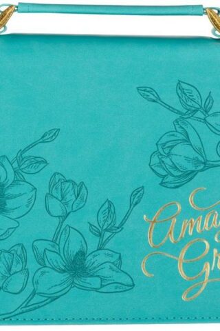 1220000320109 Protective Teal Flower Faux Leather Bible Cover Carry Case with Handle for Women