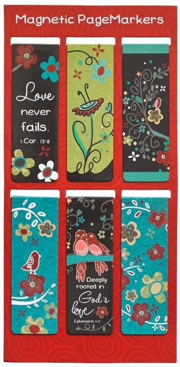 6006937130531 Set of 6 God's Love Vintage Blooms Inspirational Magnetic Bible Verse Bookmark w