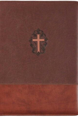 1220000133594 John 3:16 Cross Two-Tone Zippered Brown Faux Leather Padfolio/Portfolio Folder N