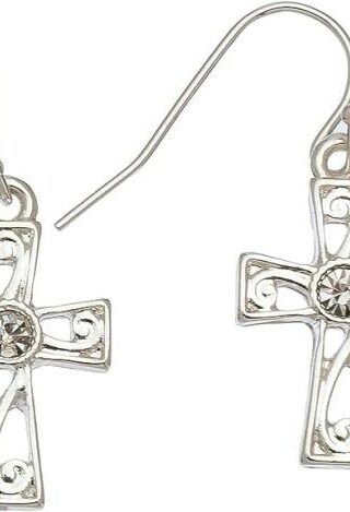 780932403925 Silver Crystal Drop Cross (Earring)
