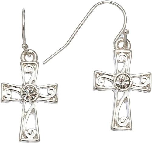 780932403925 Silver Crystal Drop Cross (Earring)