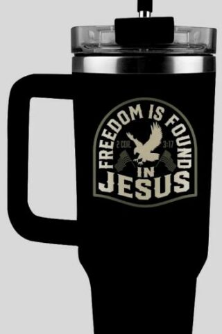 612978654118 Freedom Is Found In Jesus Stainless Steel Mug With Straw